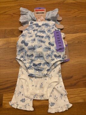 Huggies Baby Blue Floral Infant Romper & Leggings Set - 3M